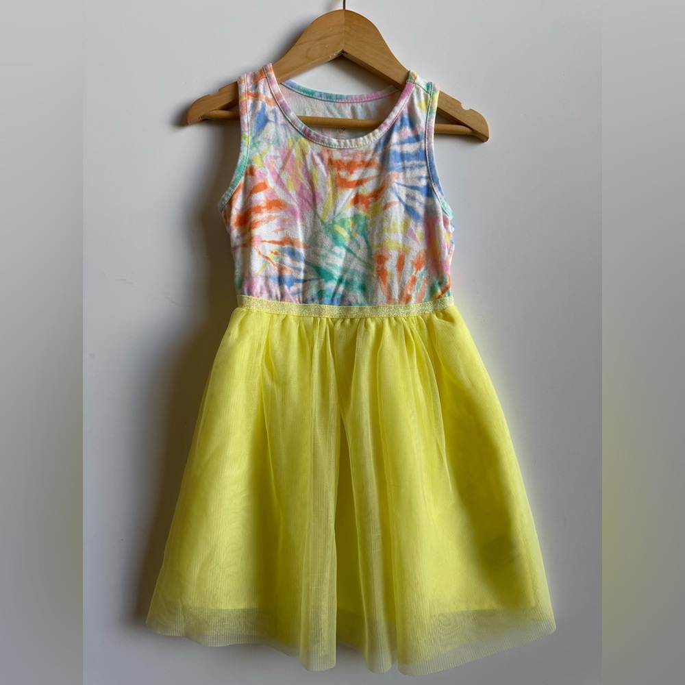 Cat & Jack Yellow Tulle Skirt Tie-Dye Bodice Dress